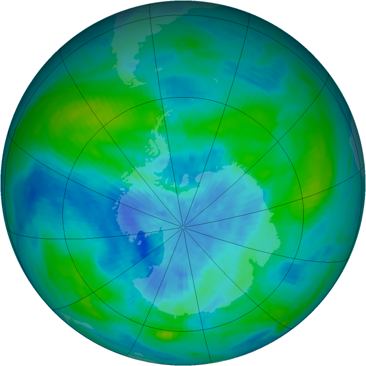 Antarctic ozone map for 18 March 1989